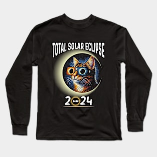 Solar Eclipse 2024 Shirt Total Eclipse April 8th 2024 Cat Long Sleeve T-Shirt